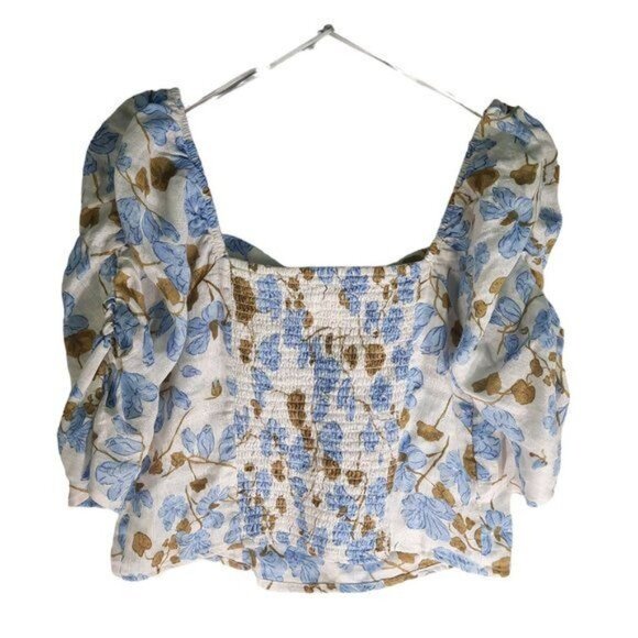 Joie Linen Square Neck Floral Cropped Blouse - Picture 10 of 10